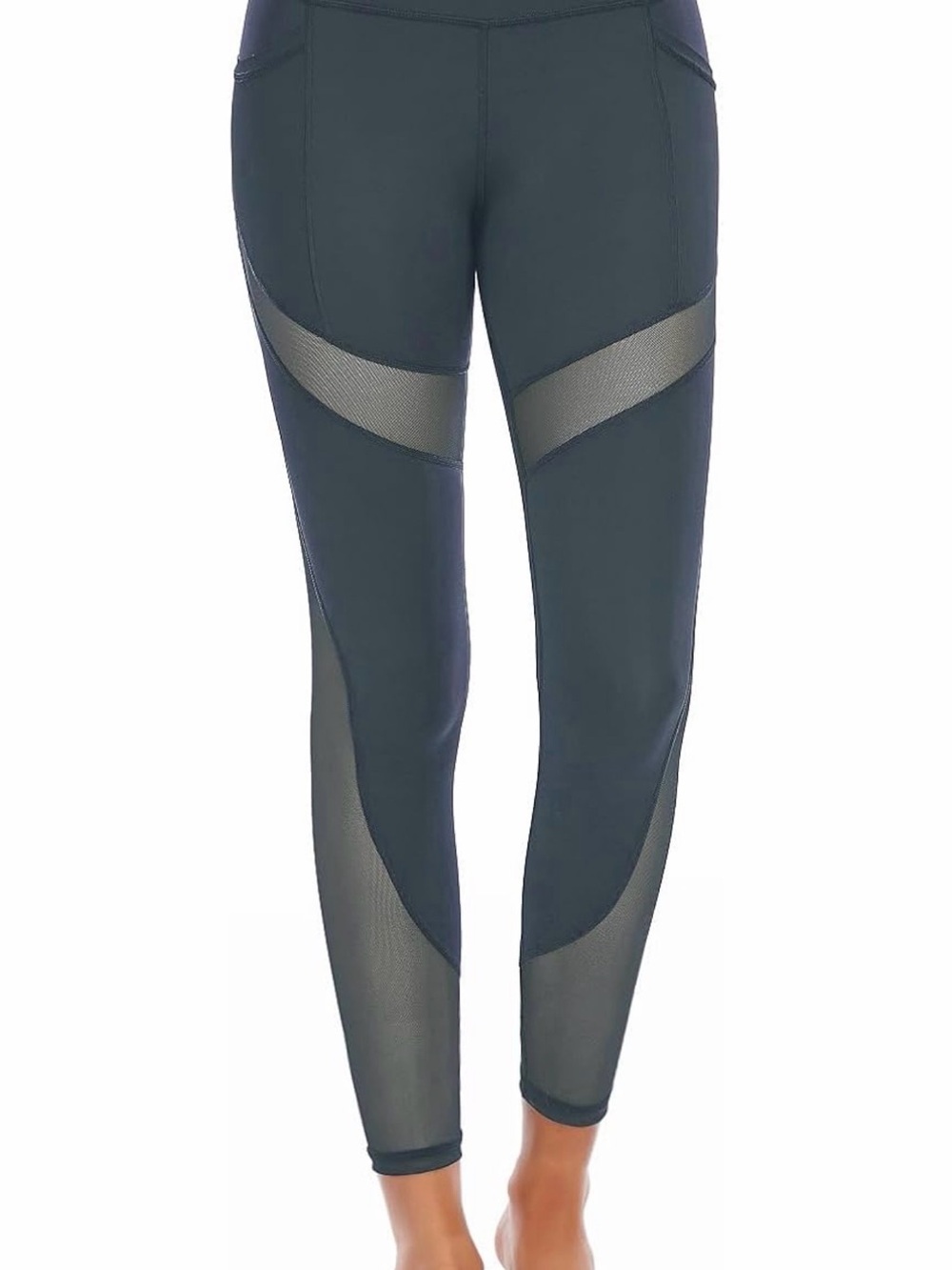 Women's High Waist Yoga Pants with Side Pockets Stretchy Mesh Insert Workout Leg